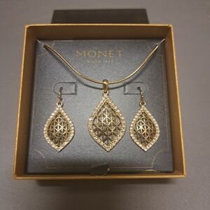 Monet Gold and Cubic Zerconia Necklace Set